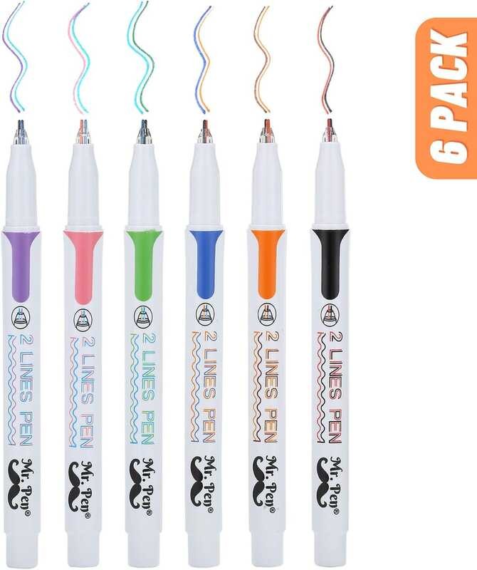 

Mr. Pen A.B.C.D.E. - Dual line Pen, 6-pack, various colors, contour pen, dual color pen, dual l
