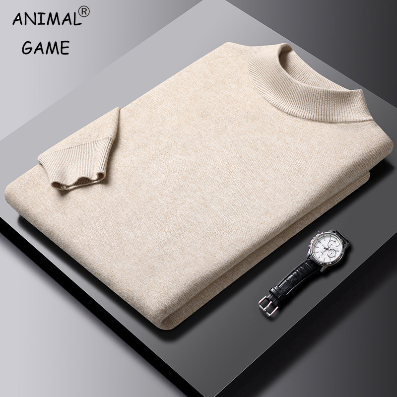 Warna Solid laki-laki Berpisau Sweater Fashion Kasual Komfortable Tops Classic Man Basic Half Turtle