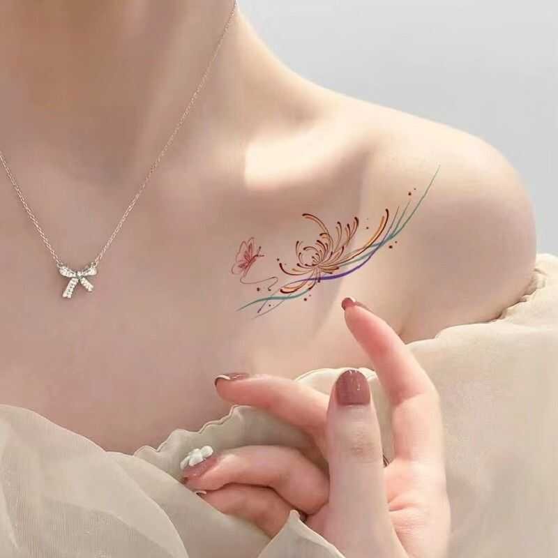 Seaside 1 Flower Tattoo Sticker Waterproof Female Durable Simulation Flower Collarbone Chest Sm