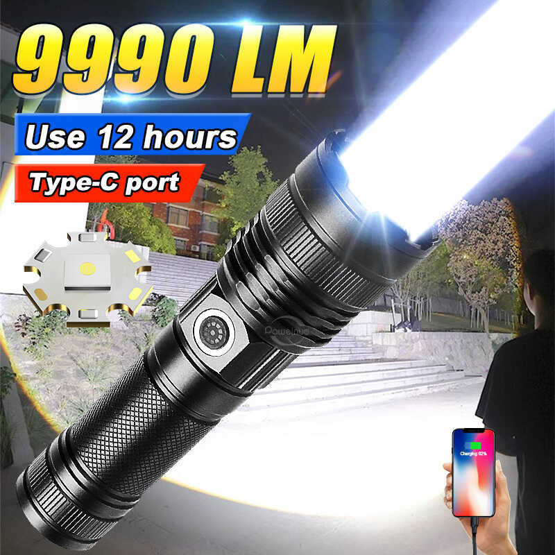 Elektrik Tinggi 500W LED Type-C USB Rechargeable Tactical Torch 2500M Long Range Ultra Powerful