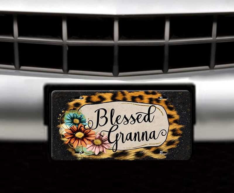 

Blessed Nana A.B.C.D.E. Grandmother License Plate-Leopard-Black Glitter And wers Tag-3 Designs