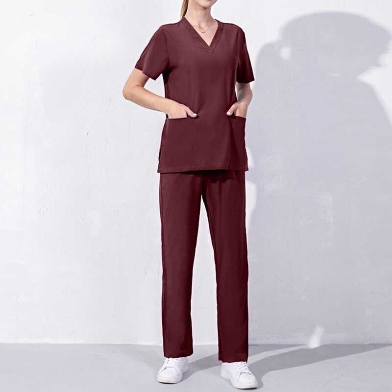 ￥ Wanita Memakai Pakaian Scrub Suit Rumah Sakit Dokter Bekerja Medical Surgical Multicolor Unisex
