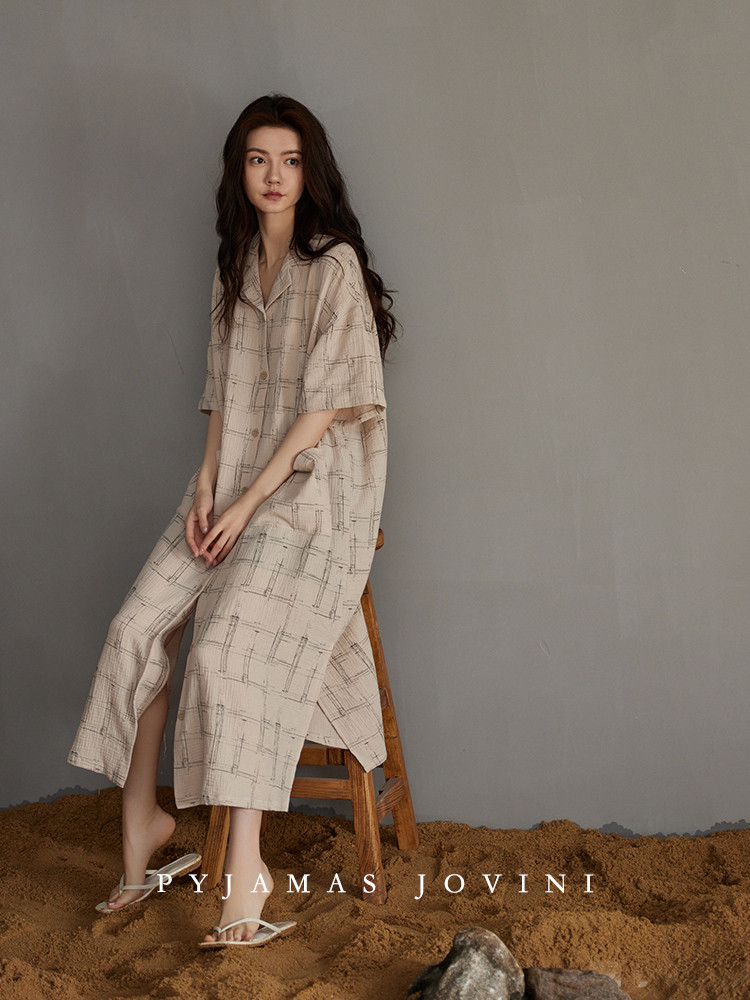 baju tidur wanita piyama  Nightgown Women's Summer Short sleeved Long Skirt Pure Gauze Baby Cotton B