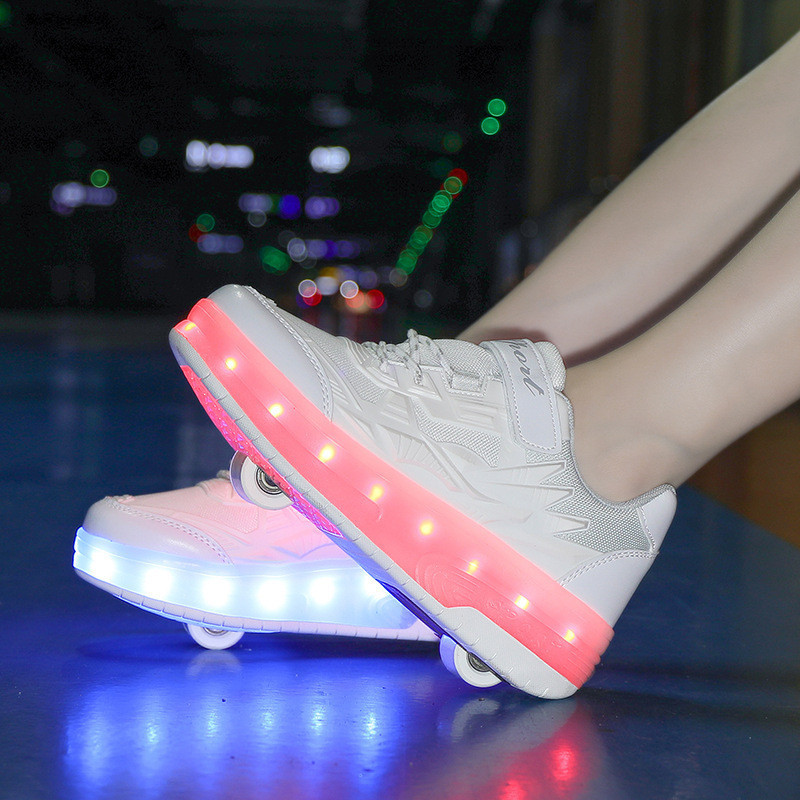 Sepatu berjalan dengan ganda, lampu roda anak dewasa, sepatu olahraga laki-laki dan perempuan, skate