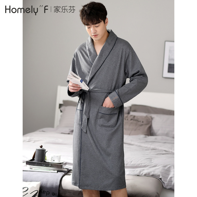 baju kimono pria  Piyama pria dalam piyama, semi dan gugur, lengan kapas murni, panjang kimono Jepan