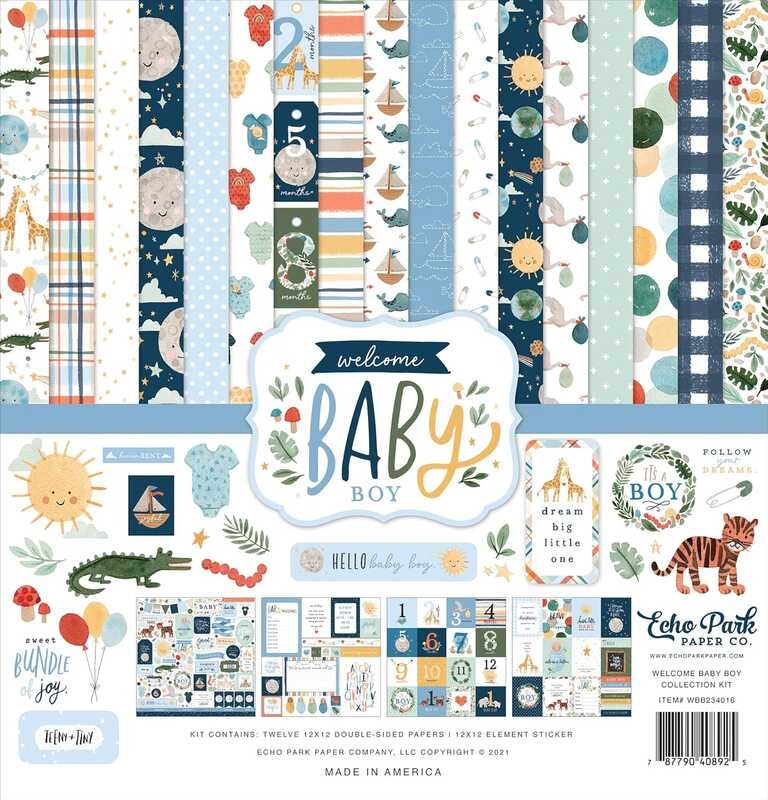 

Echo Park A.B.C.D.E. Paper Company Welcome Baby Boy Series Paper, 30.48 x 30.48 cm ,