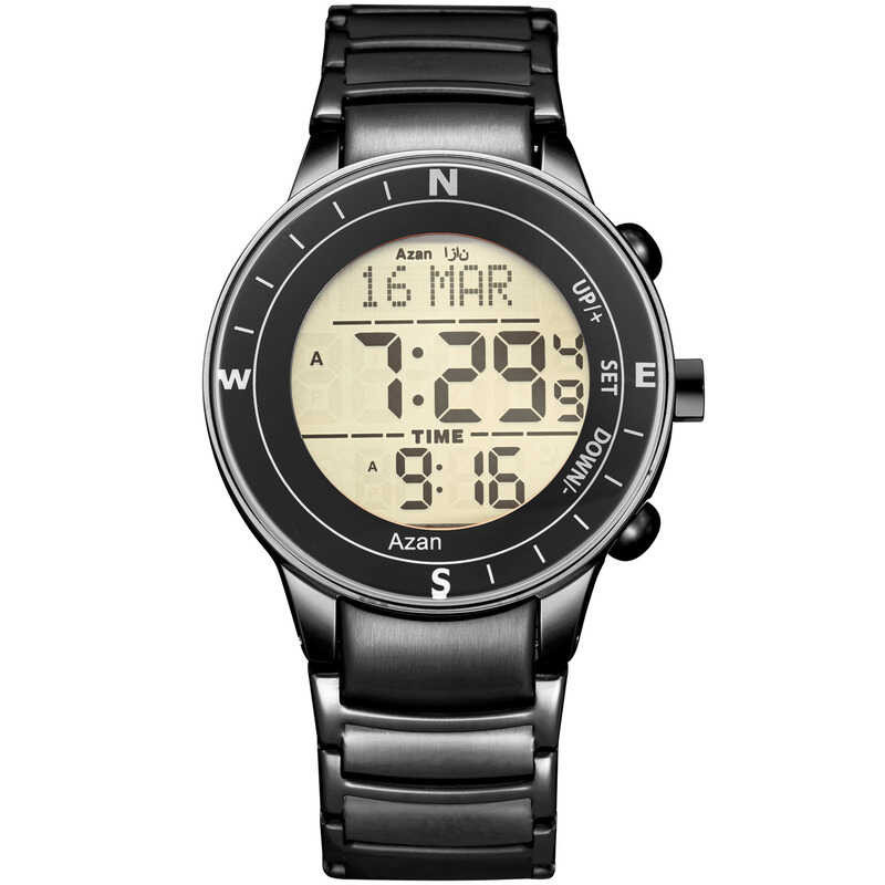 New tiba Stainless Steel Digital Watches Arabic Islamic Qibla Direction Al Azan Wrist Watch for