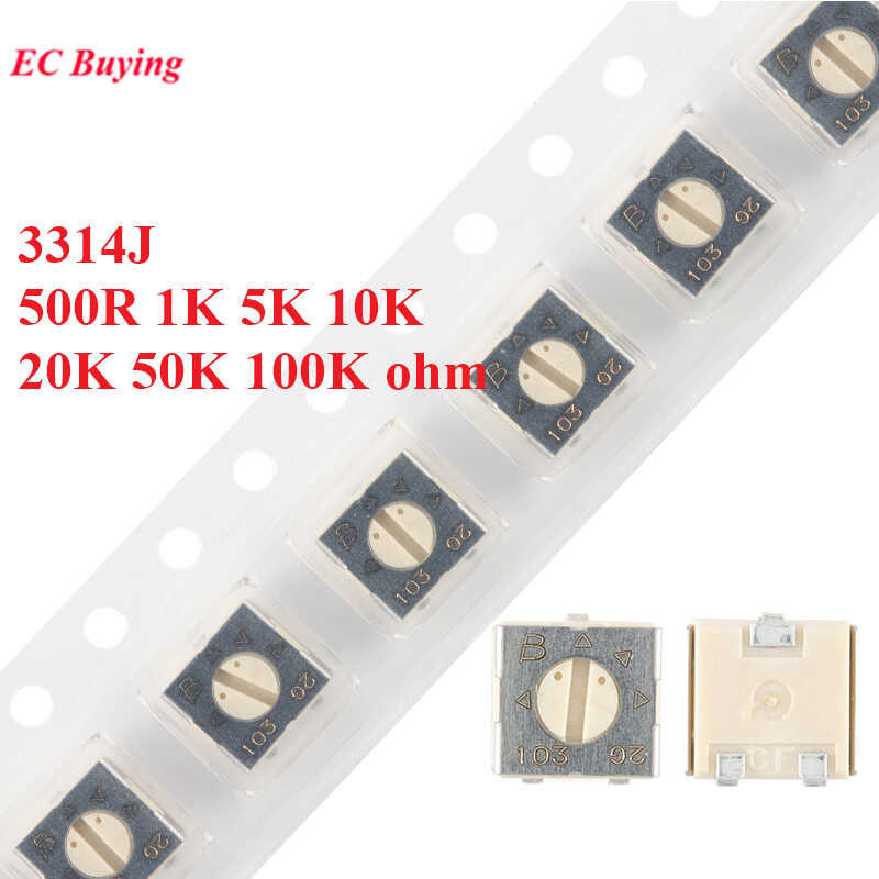 3314 3314J 10pcs 500R 1K 5K 10K 20K 50K 100K ohm Precision Adjustable Resistance Trimmer Potent