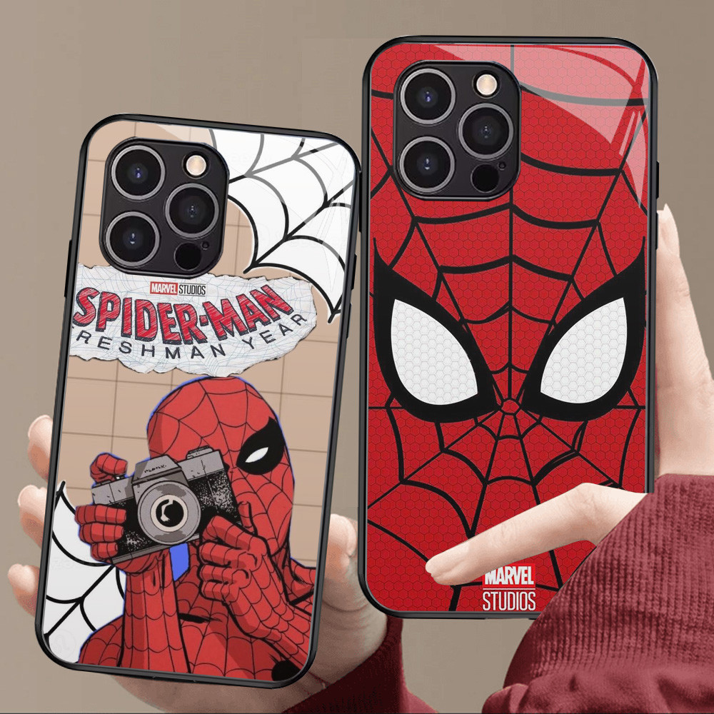 Kaca Mewah Casing untuk iPhone XS 12 Mini X XR 11 Pro Max Case J-41 Spiderman