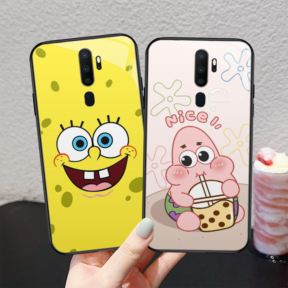 Kaca Mewah Casing untuk OPPO A5 A9X F11 A9 2020 Pro Reno 2F 2Z T-17 SpongeBob
