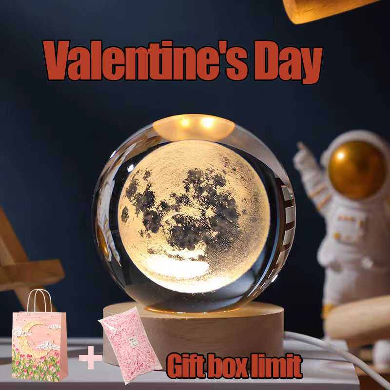 Valentines Day Gift Galaxy Crystal Ball planet 3D bulan USB LED malam lampu