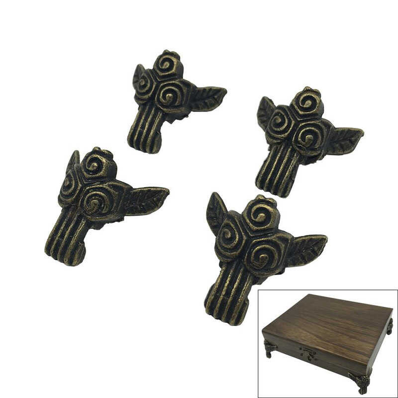 4 x Totem Kuno Perhiasan Kotak kayu Dekoratif Kaki Corner Protector Bo