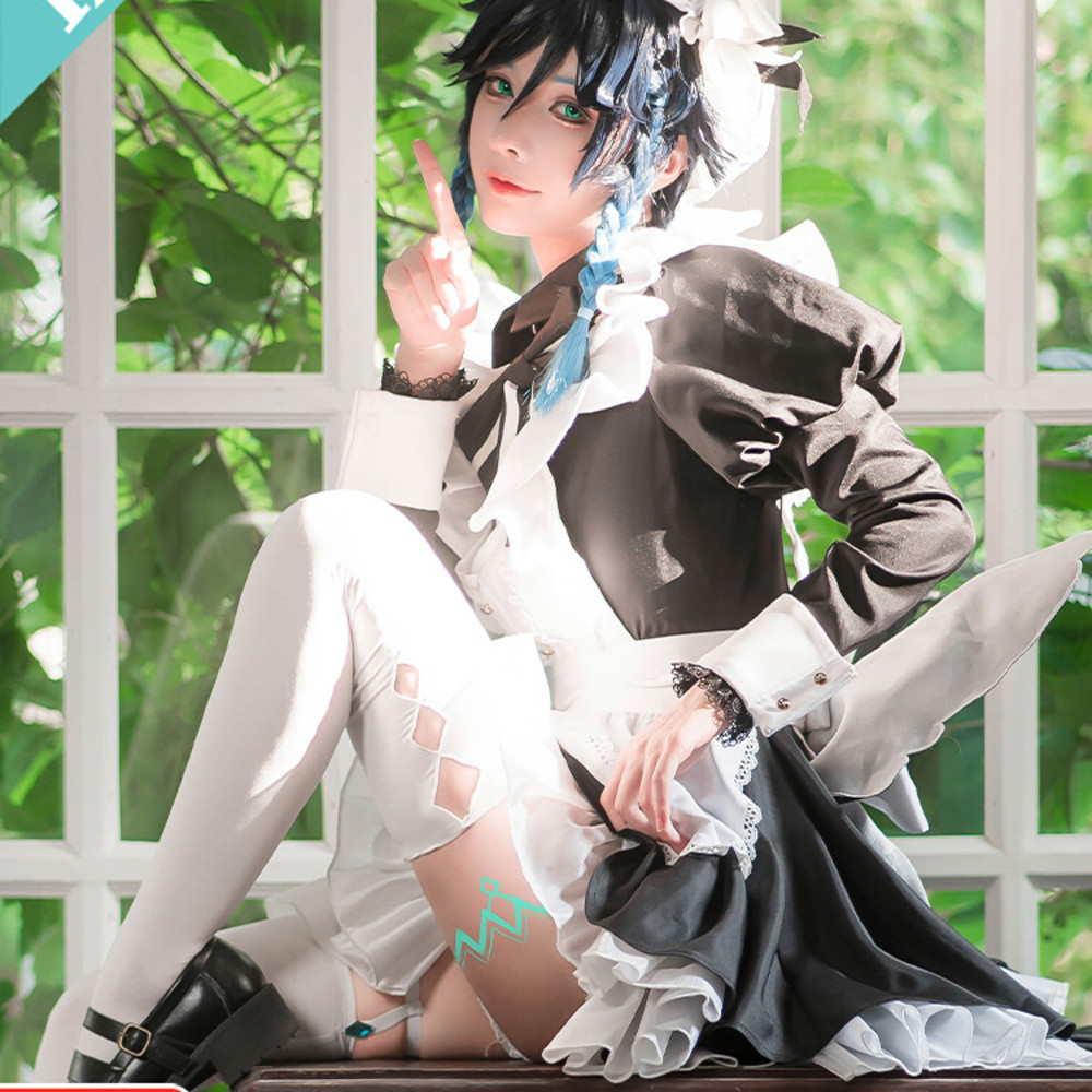 Tiga bagian delusional Genshin Impact wendi cosplay cos maid babatos anime laki-laki c kostum