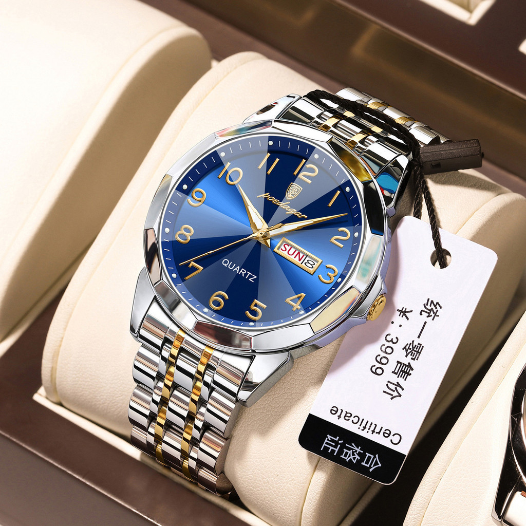 Jam tangan pria merk Swiss luxury water proof dual kalendar jam baru quartz siaran langsung