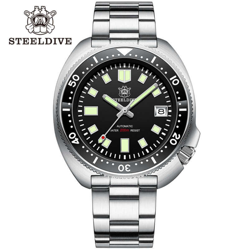 Steeldive SD1970 White Date Background 200M Wateproof NH35 6105 Turtle Automatic Dive Watch r