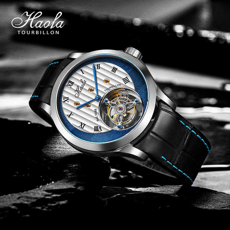 Tourbillon Haofa Manual Movement Flying Mechanical Sapphire Skeleton Men Watch zegarek m ęs ki