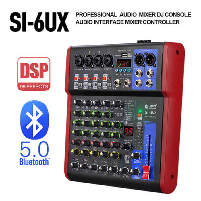 Mixer audio USB 6 saluran dengan 99 efek digital DSP  Bluetooth 5 0 untuk konsol DJ dan rekaman komp