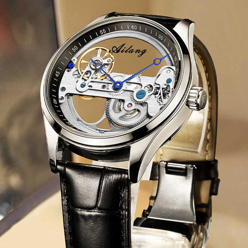 Watches AILANG Mens Top Brand Skeleton Steampunk Mechanical Watch Fashion Leather Automatic Hol
