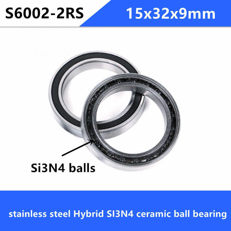4pcs ABEC-5 S6002-2RS 440C baja stainless steel Hybrid SI3N4 ceramic ball bearings s6002 6002 2