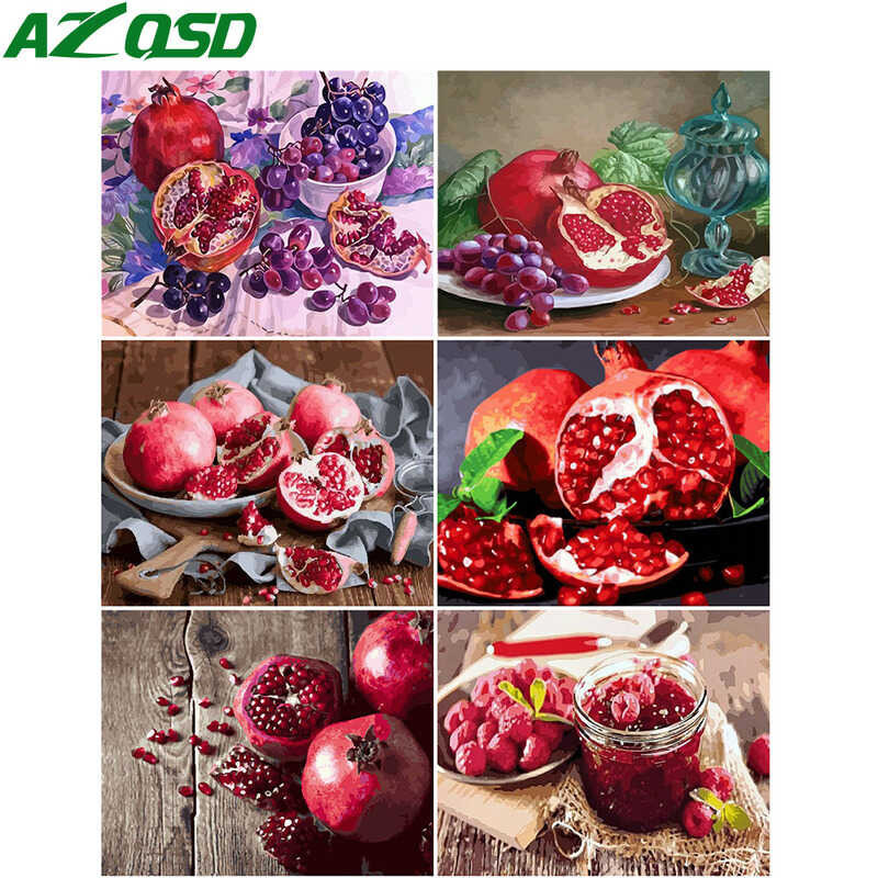 

Canvas AZQSD Pomegranate Kits Home Decor Oil Painting By Number Flower DIY Acrylic Paint Wall A
