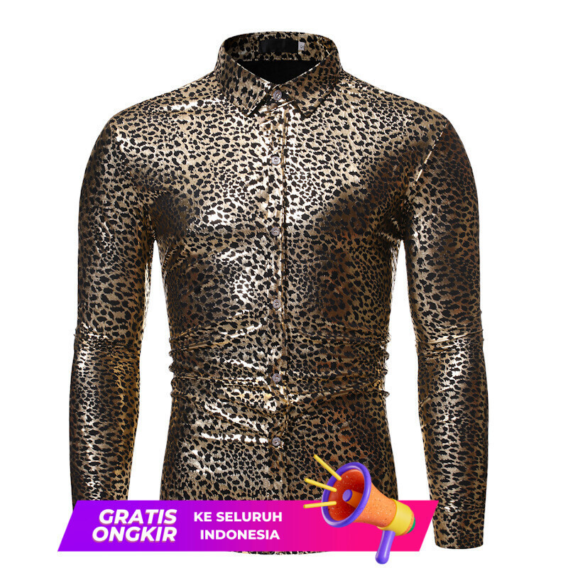 Kemeja Pesta Pria  Kemeja Pesta Pria  Kemeja bunga dengan lengan panjang musim gugur laki-laki, leop