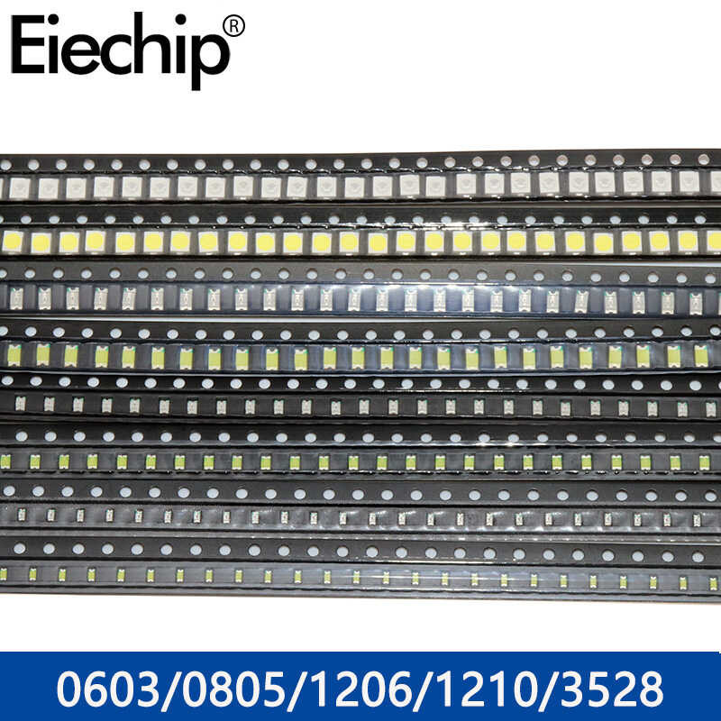 100pcs/lote Kit Asorted 0603 0805 1206 1210 3528 5050 5730 SMD LED Red Yellow Green White light