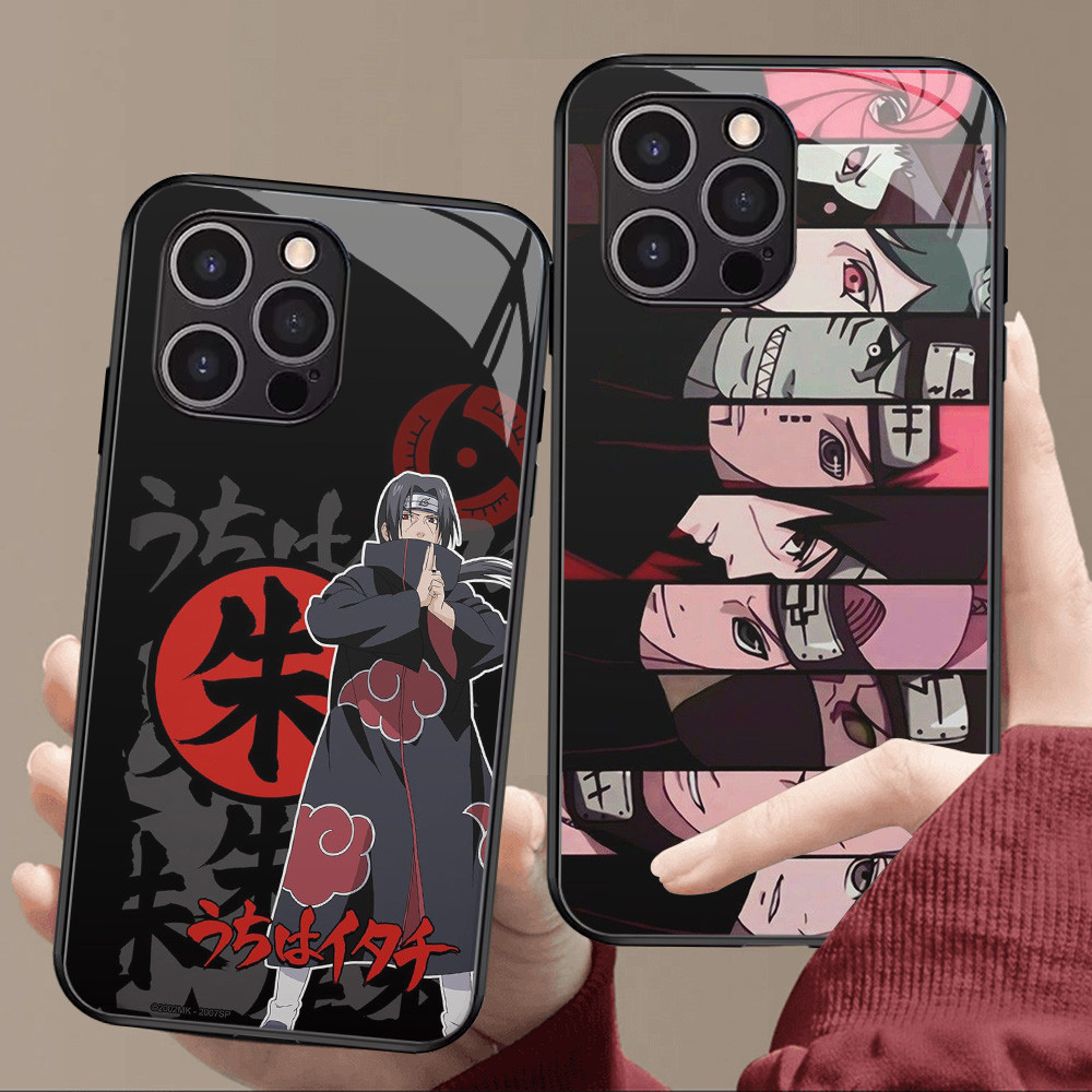 Kaca Mewah Casing untuk iPhone XS 12 Mini X XR 11 Pro Max Case T-43 Naruto Akatsuki