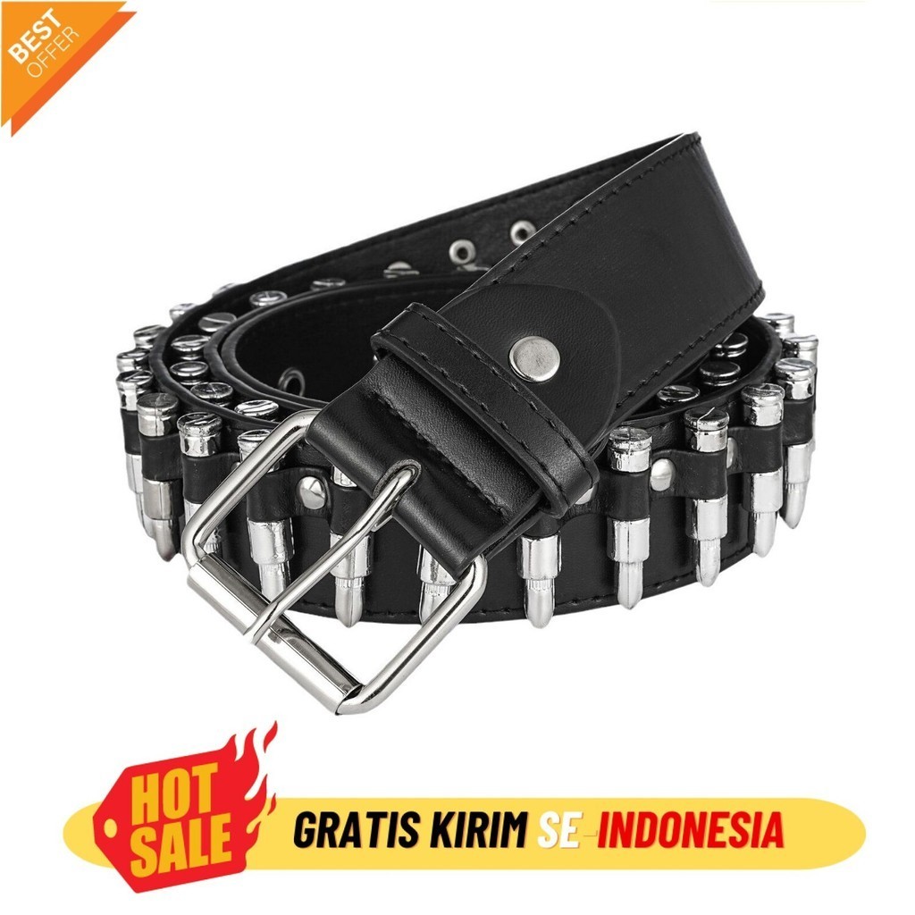 Ikat Pinggang Wanita Terbaru  Western Cowboy Bullet Head Black Punk Y2K Belt Fashion Women's Versati