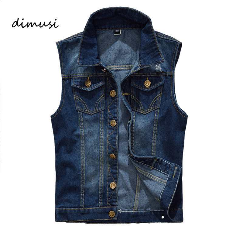 DIMUSI Men Denim Vest Sleeveless cuci jeans Man Vintage Design Cowboy merobek jaket Mane Waistcoat 5