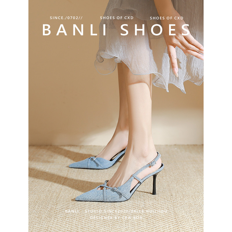 Banli Cowboy biru fashion sandal wanita 2025 musim panas baru bertemu tinggi Müller sepatu