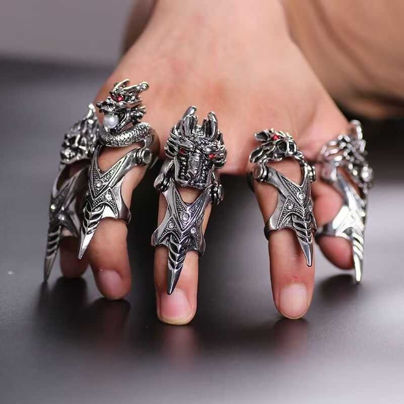Chinese 1 style dragon head joint ring men's domineering five brother jewelry, bendable self-de