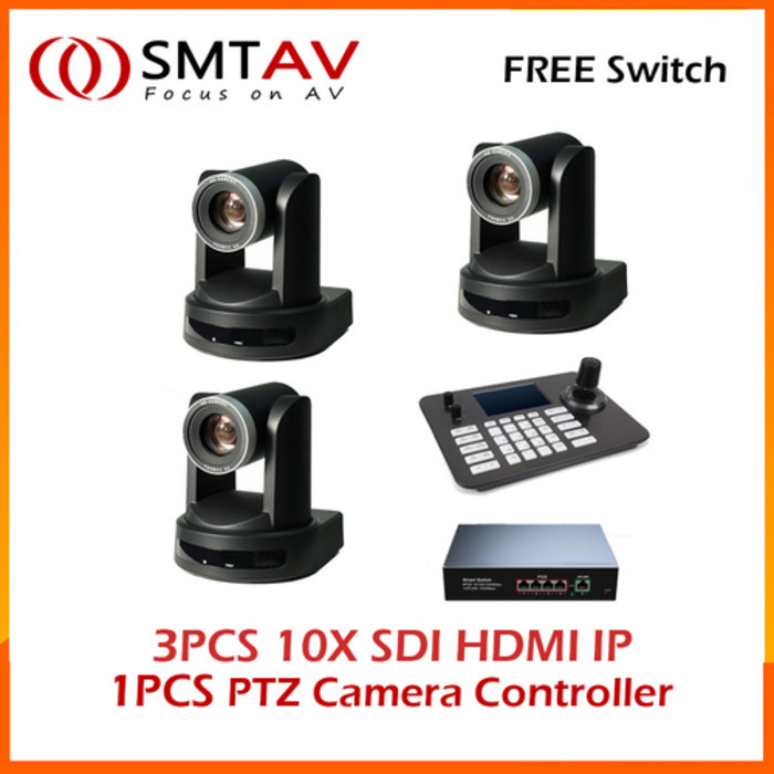 Pengiriman bebas 3pcs SDI 10X Zoom Live Streaming · untuk Church Business Meeting dan 1PCS PTZ Camera Controller