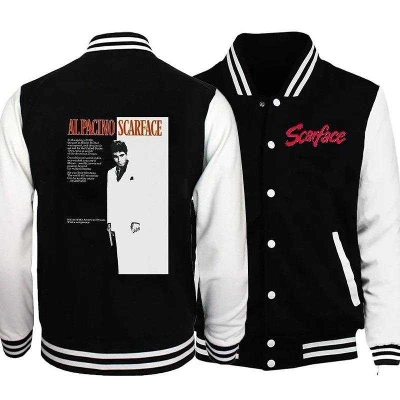 S-SCARFACE MOVIE Coat Cool Sweatshirts Trend Women Men Hoodie Baseball Uniform Jacket Pasangan Cetak