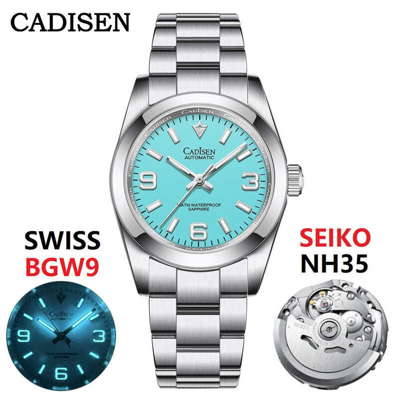 Men' CADISEN 36mm Homage Sapphire NH35 Automatic Mechanical Writwatch BGW9 Luminou Stainle Stee