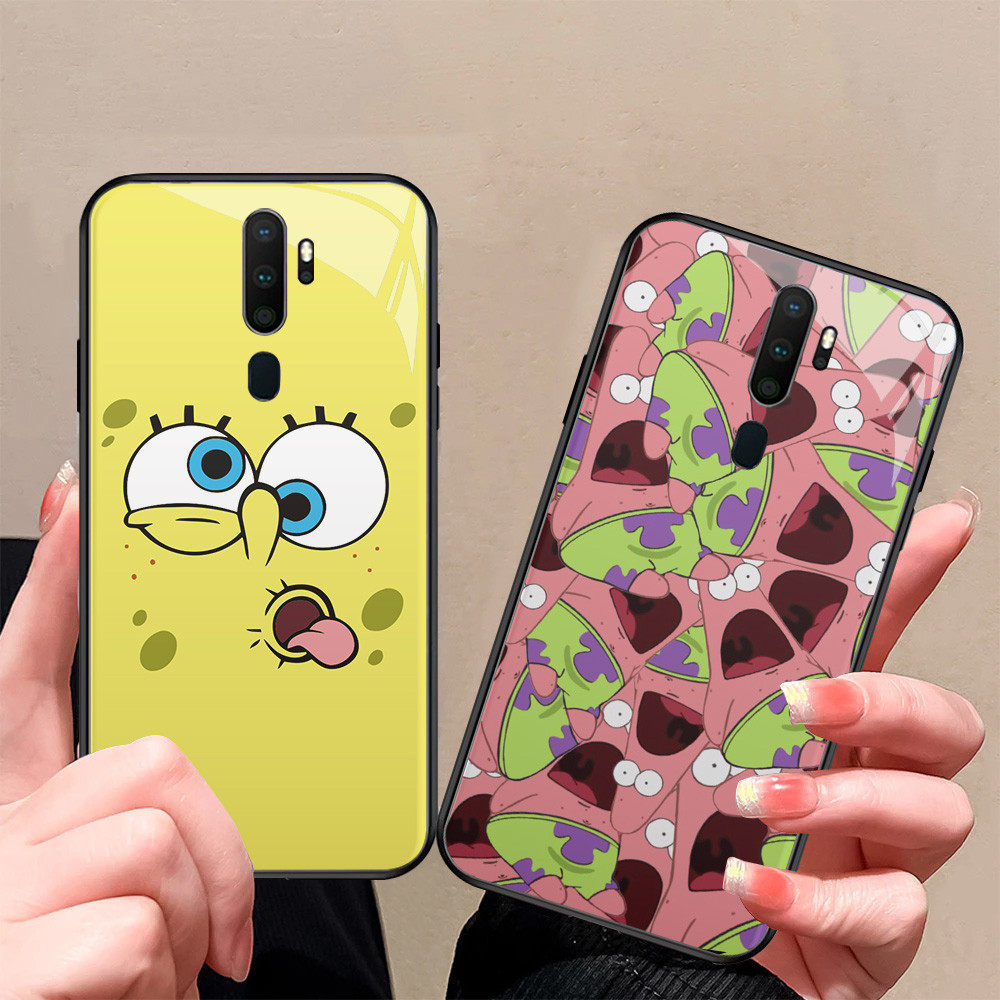 Kaca Mewah Casing untuk OPPO A5 A9X F11 A9 2020 Pro Reno 2F 2Z J-53 SpongeBob