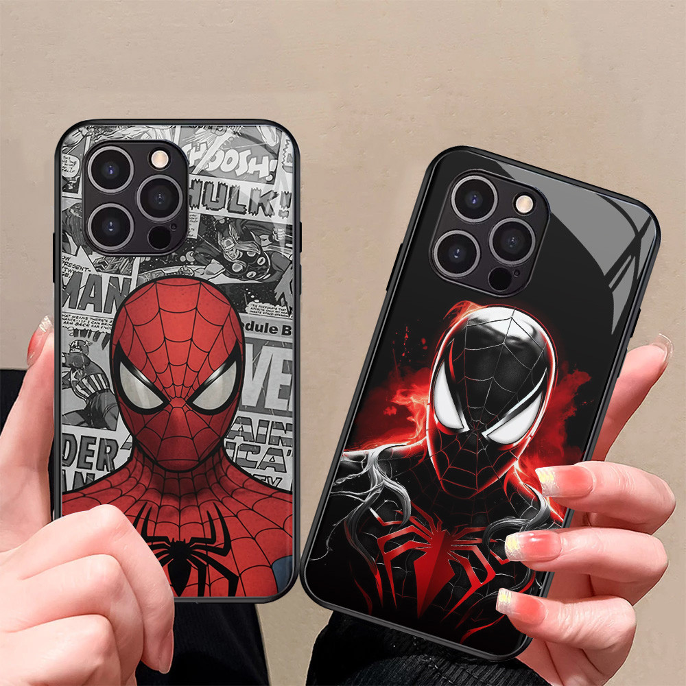 Kaca Mewah Casing untuk iPhone XS 12 Mini X XR 11 Pro Max Case J-26 Spider-man