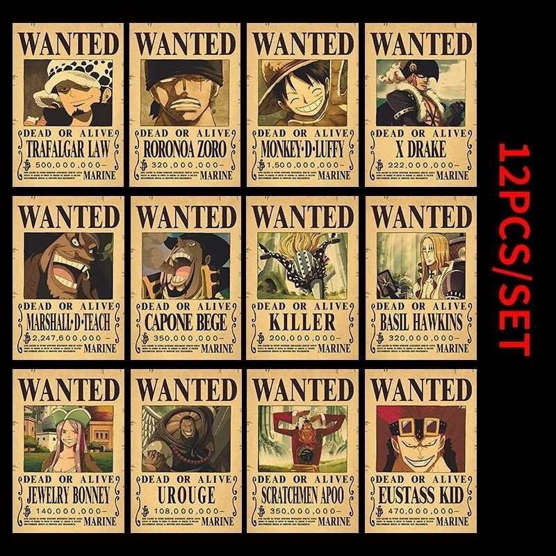 ￥ 10Pcs/Set Anime One Piece Vintage Posters Kamar Anak Dekorasi Dinding Cartoon Pirate Wanted Pai