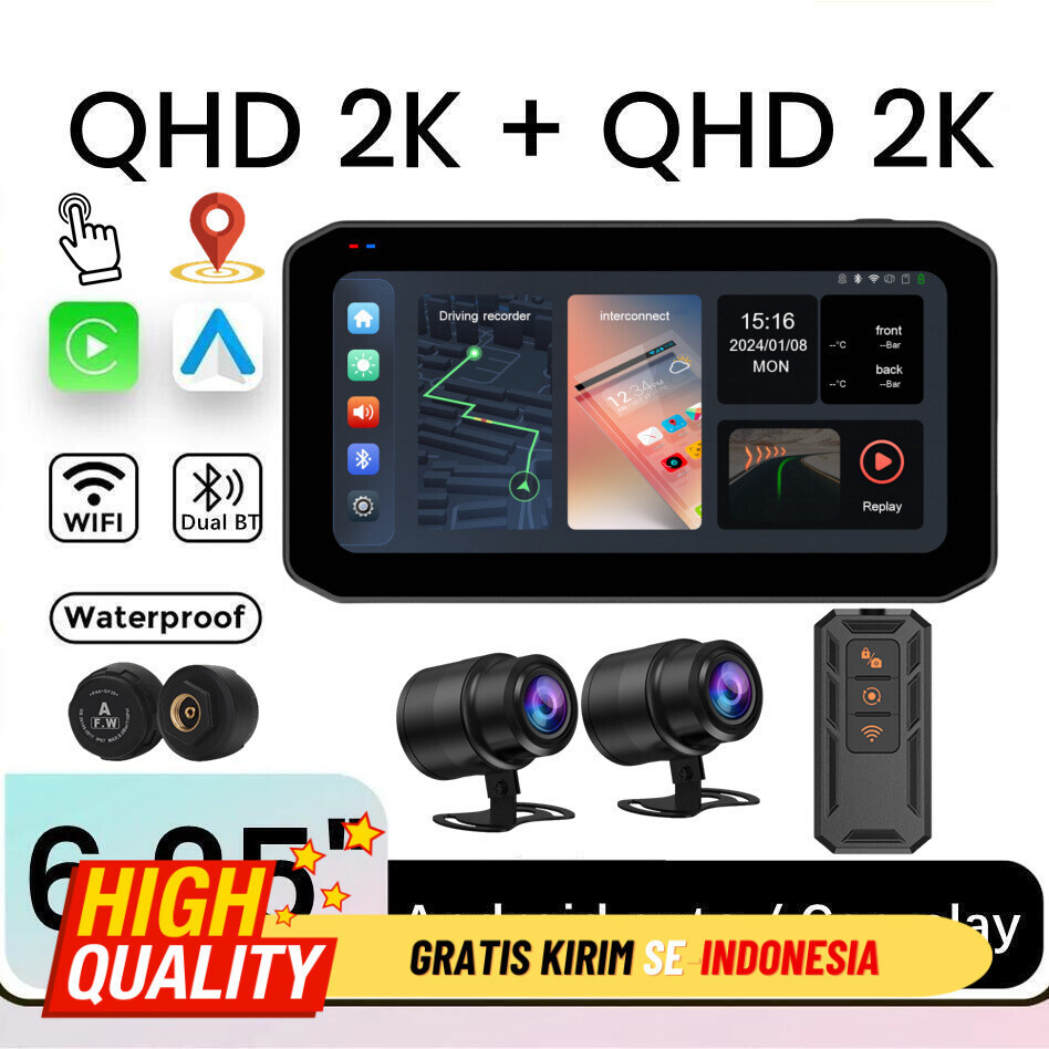 Definisi tinggi 2K perakam sepeda motor tanpa kabel rekaman GPS navigation tire pressure monitoring 