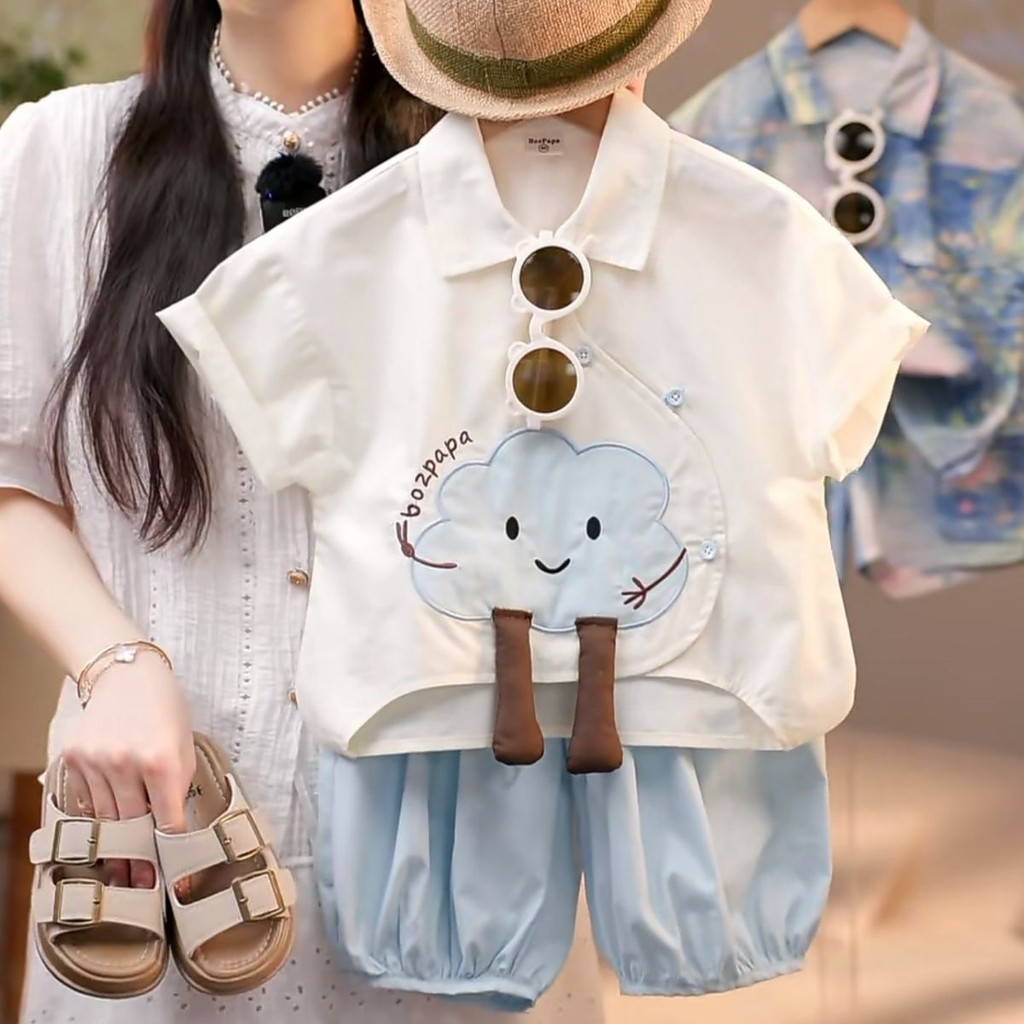 Jas Musim Panas Anak Laki-Laki Set Baru Laki-Laki Kecil Berkerapa Musim Panas Gaya Tipis Mode Fashio