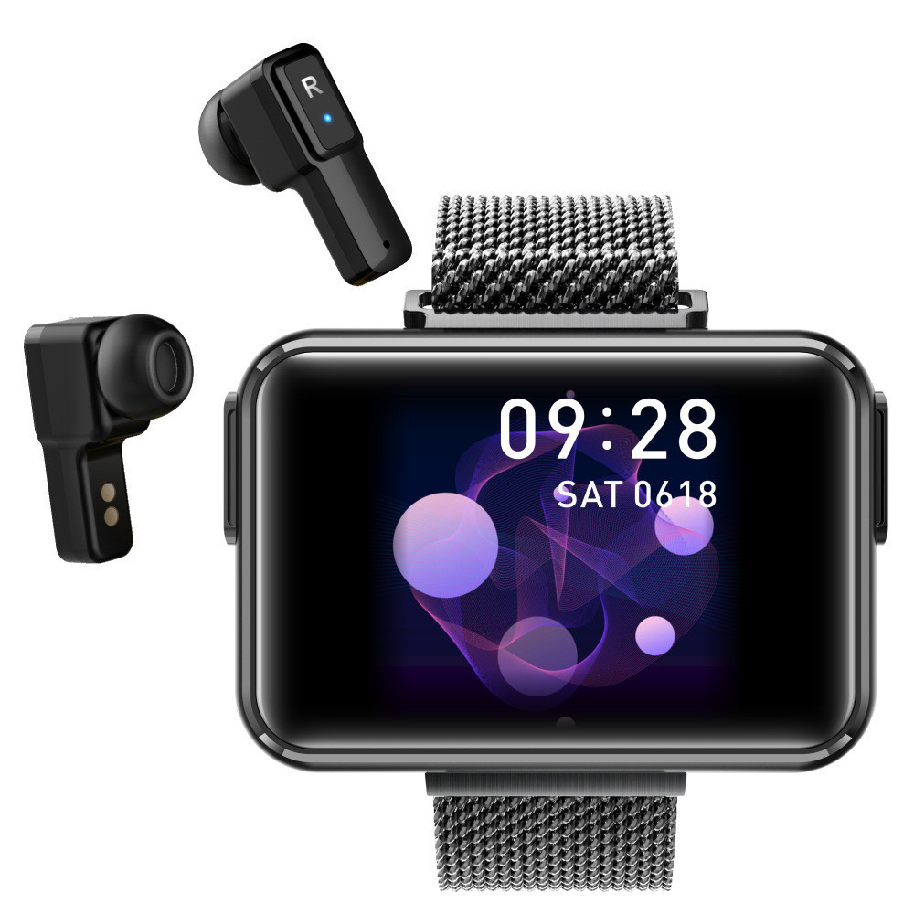 T91 smartwatch Bluetooth earphones 2-in-1 TWS binaural call exercise heart rate meter langkah 1.4 in