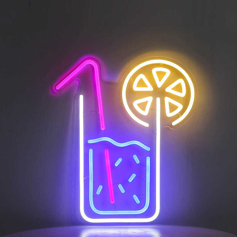 JUICE LEMON Lights Flex Sign Drinks Lemonade Glass Wall Neon Light for Beer Bar Pub Club Store