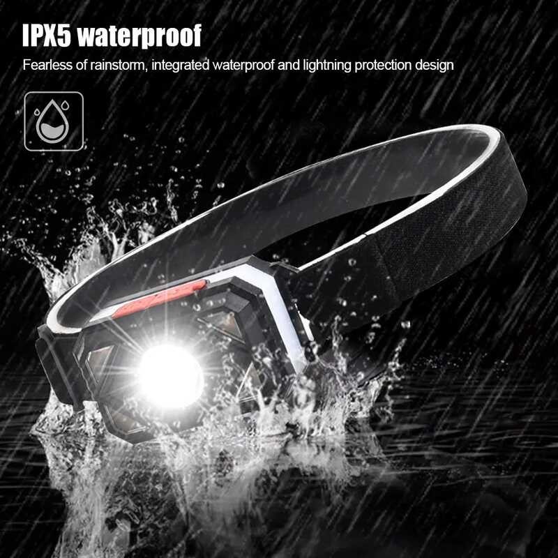 Lampu depan LED kuat TIP-C yang dapat dimuatkan kembali COB Head Torch Lamp Air Bukti 7-Mode Ou