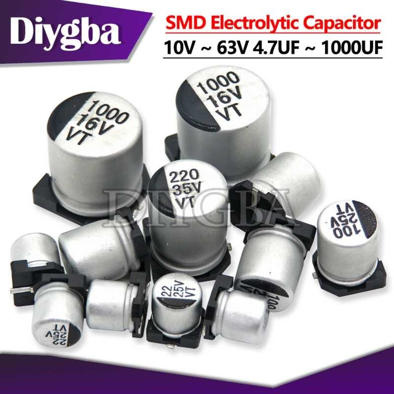 Elektrolitis 10PCS/LOT SMD kondensator aluminium 6.3V 10V 16V 25V 35V 50V 1UF 2.2UF 4.7UF 10UF