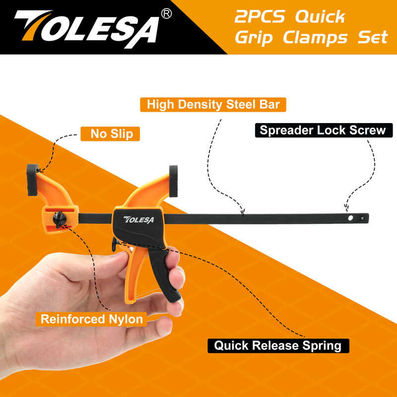 ￥ TOLESA 6" Bar Clamps For Woodworking, 2Pcs One-Handed / Spreader, Wood Set, Light-Duty Quick-Ch