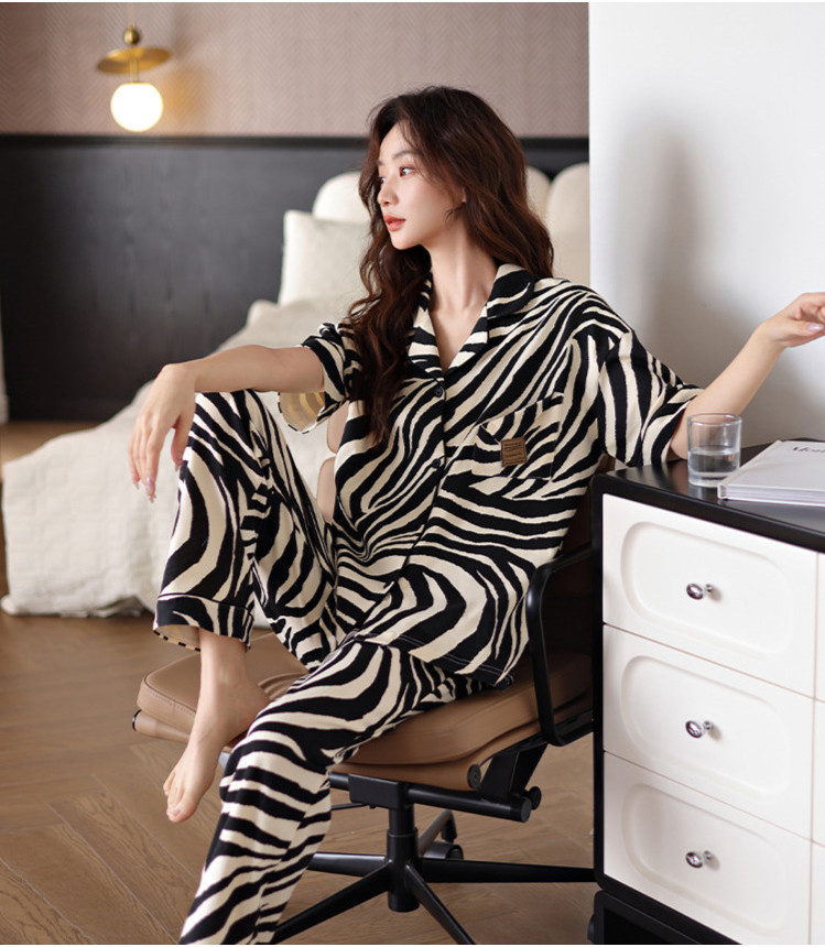 pijamas wanita piyama set  Happy Life Women's Home Clothing Black and White Zebra Pattern 2024 New S