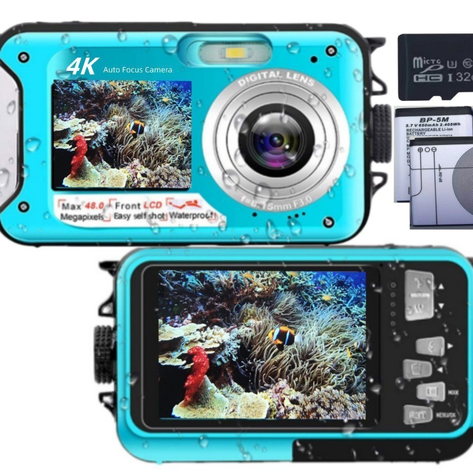 

Kamera bawah air Inggris, kamera digital anti-air otofokus 4K 48MP, dengan gambar sendiri layar dua definisi tinggi