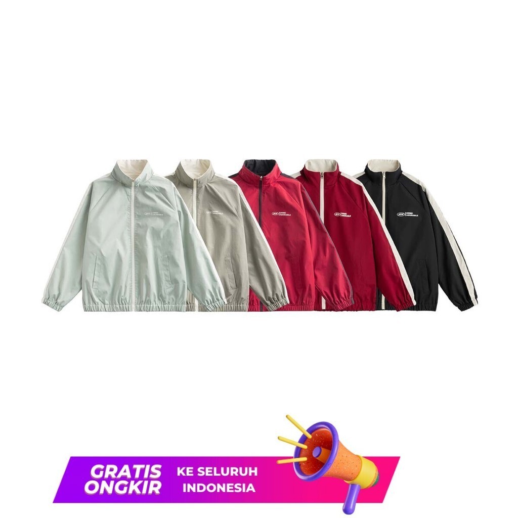 Jaket Pria  Dua sisi memakai + fashion jalanan Amerika anti air untuk desain semi musim gugur laki-l