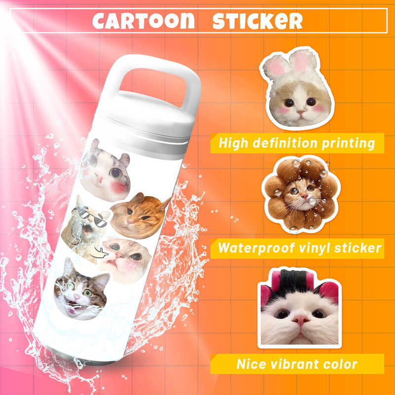 

￥ 50Pcs Funny Water Bottles[Unk] Kawaii Pack[Unk] Cute Cat Waterproof Stickers For Laptop Phone