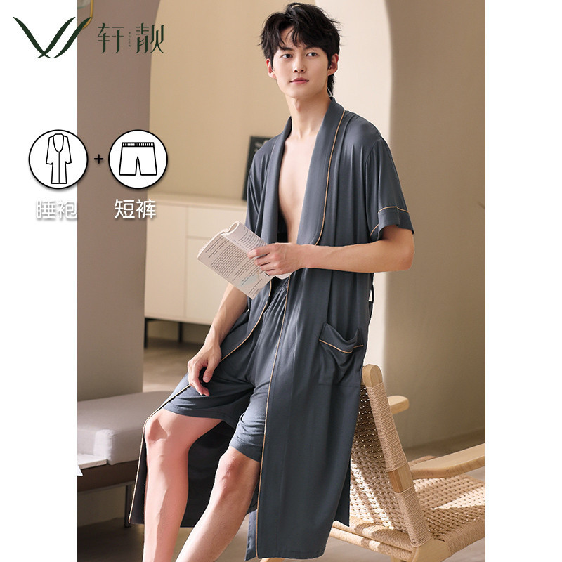 kimono tidur  Pajama pria musim panas tipis Modal baju mandi pendek dua set kimono Jepang satu poton