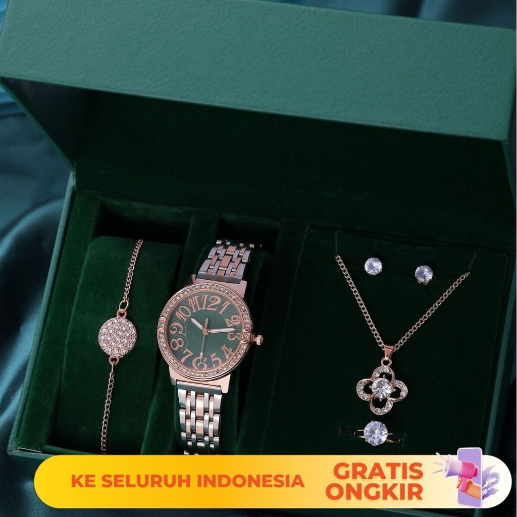 Jam Tangan Wanita  High end Fashion Steel Band Diamond Box Set Quartz Gift Women's Watch